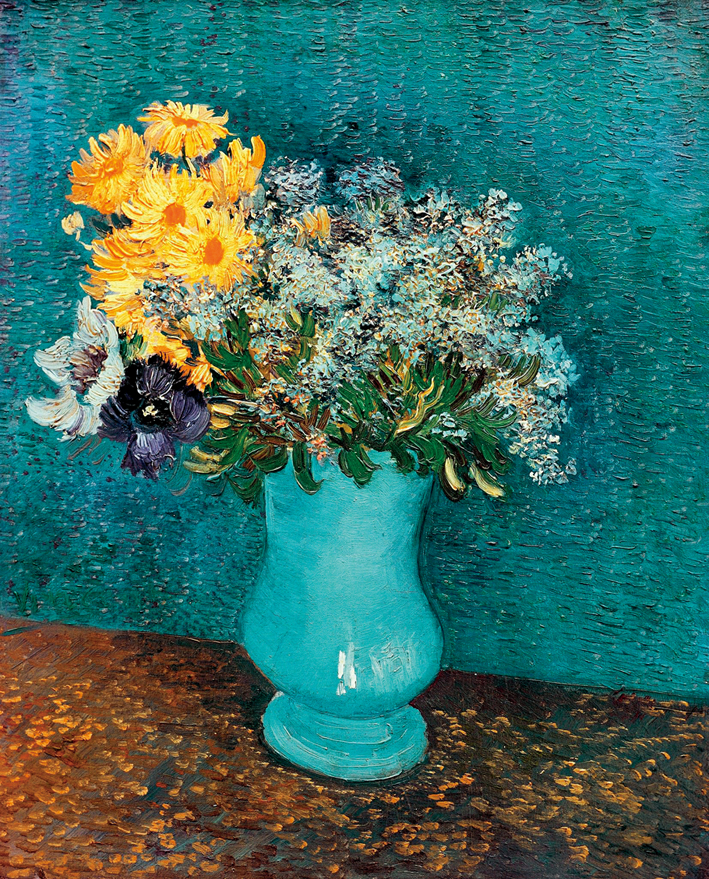  文森特·威廉·梵高  Vincent Willen Van Gogh —— 花瓶中的丁香、菊花、与银莲花